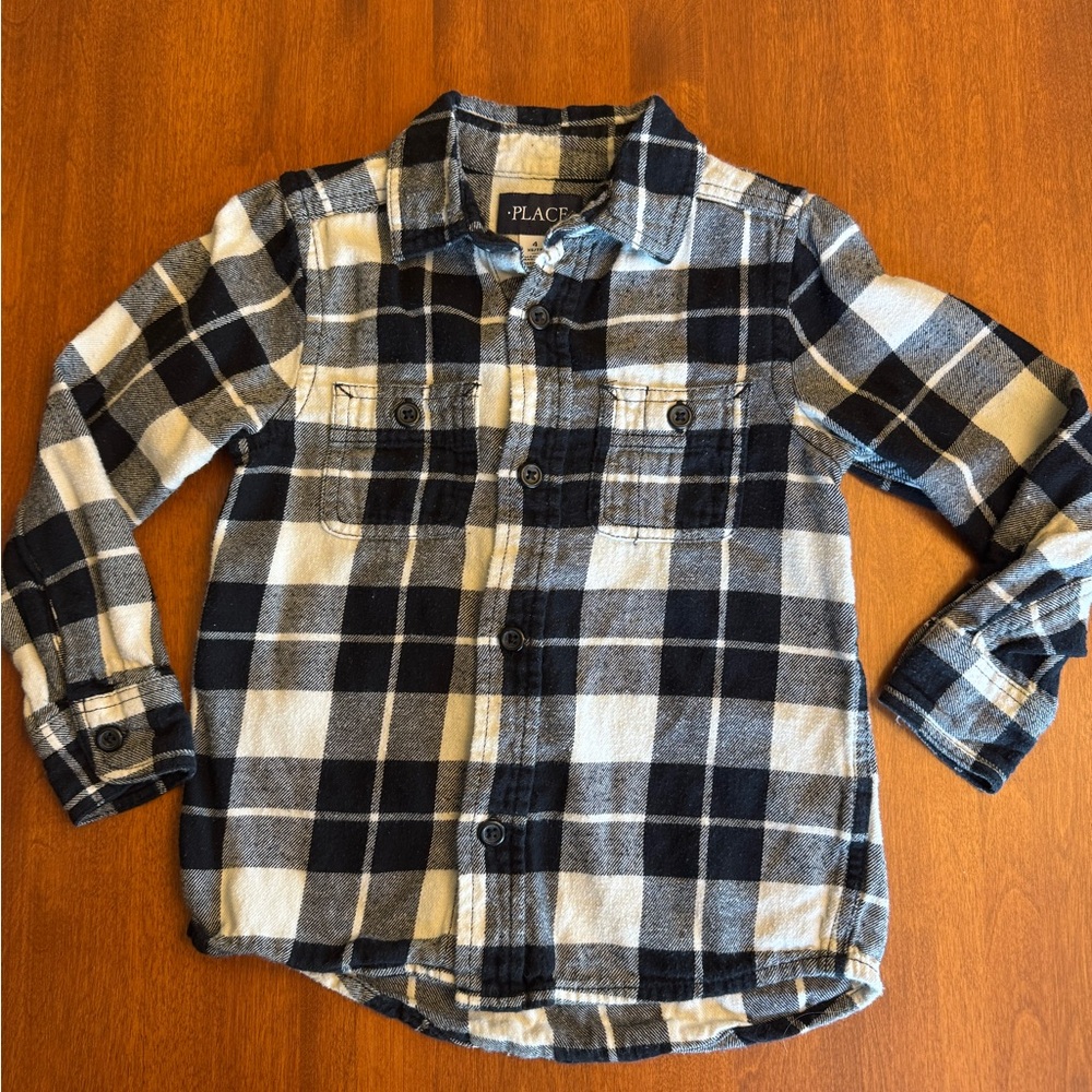 Buffalo Plaid Flannel Kids Shirt - Black and White